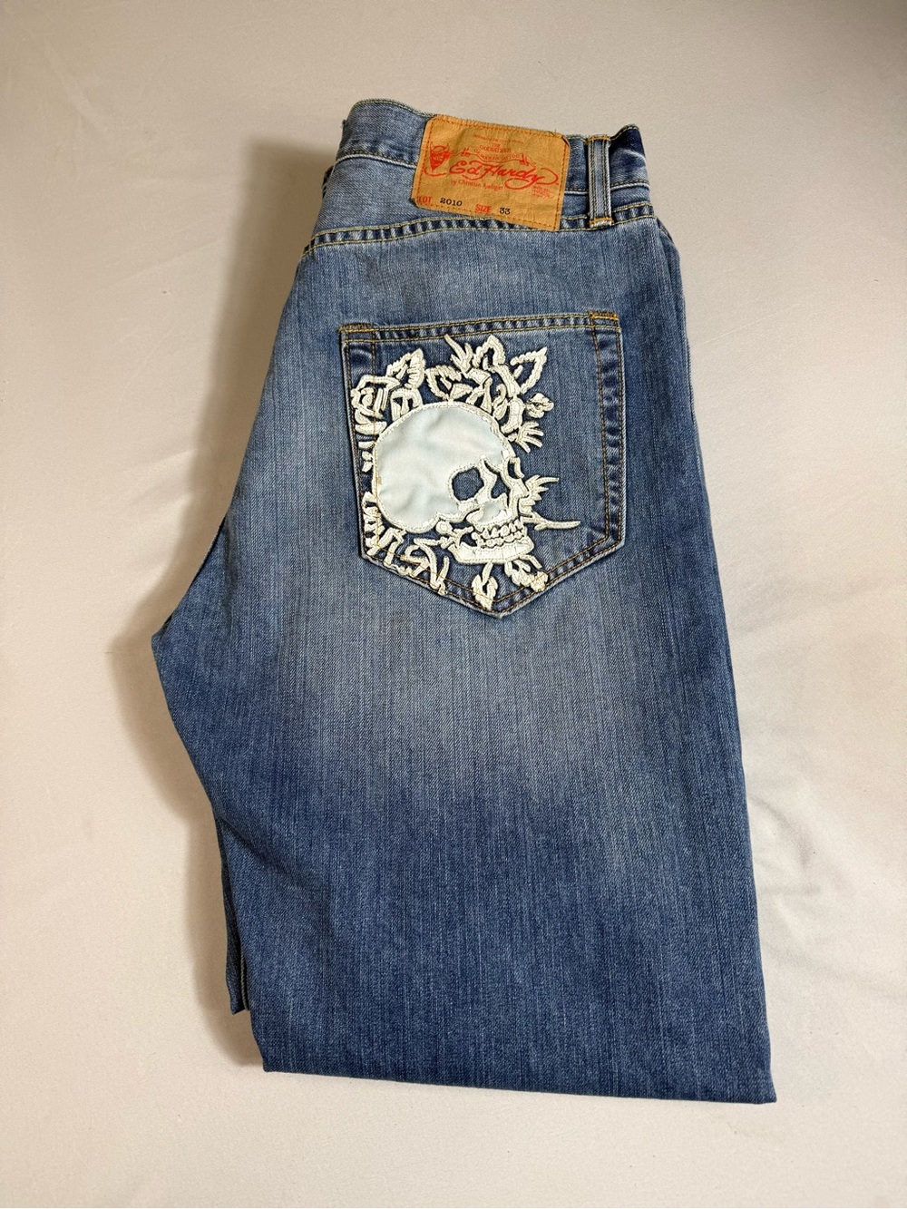 Ed Hardy Skull Embroidered Jeans 33x32 Fits 33x31.5 Y2K